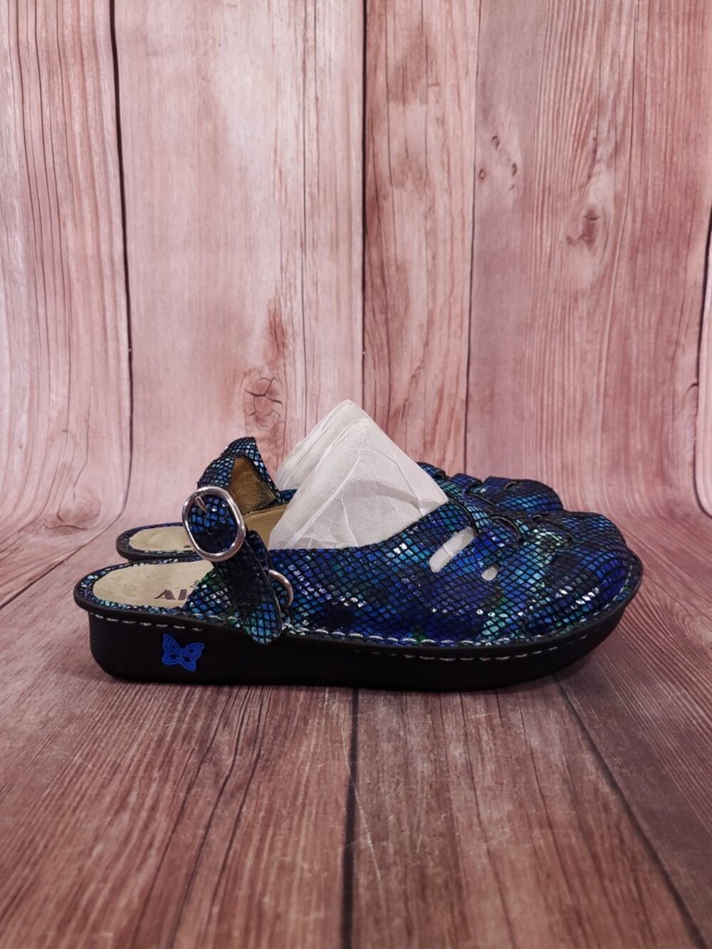 *READ* Alegria Freesia Clogs Mules Womens US 9 EU 39 Iridescent Blue FRE-388 - Picture 5 of 15